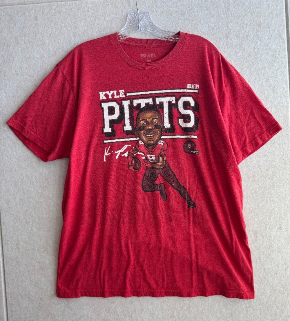 500 Level Kyle Pitts Atlanta Falcons Caricature T-Shirt Red XL NFLPA Tee